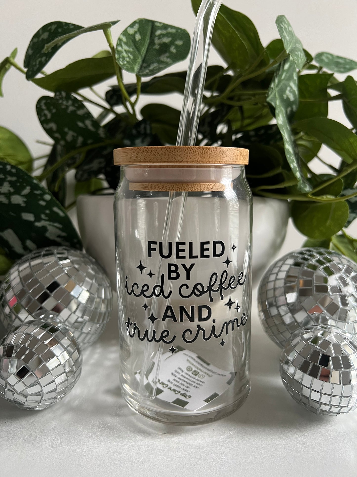 Fueled By Iced Coffee & True Crime Glassware 16oz